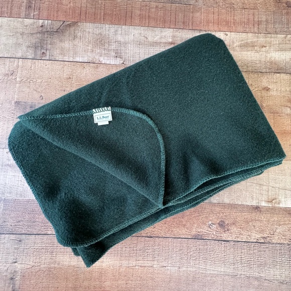 L.L.Bean Green Wool Camping Blanket Twin Size Hunter Green - Picture 1 of 7